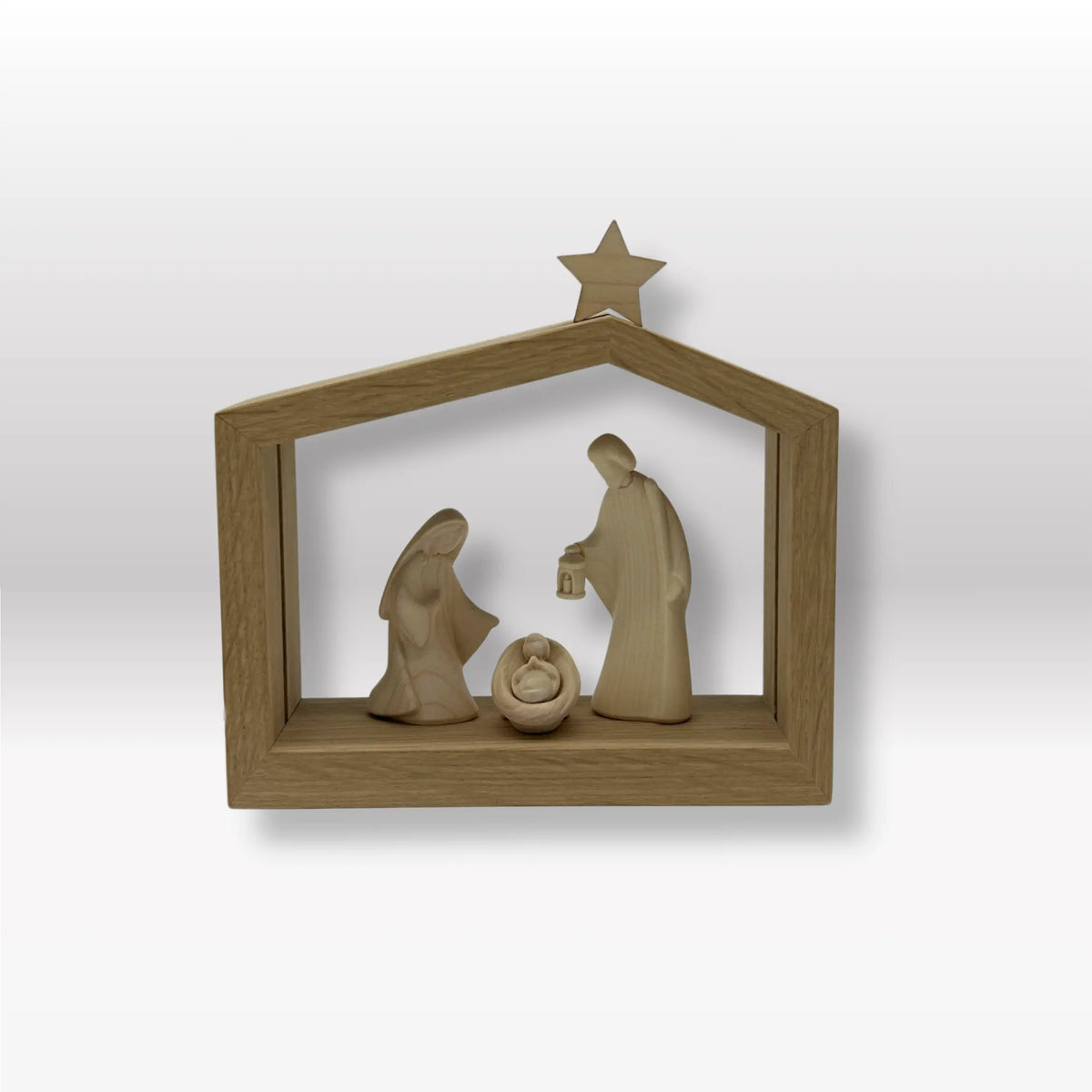 Heilige Familie (3 Figuren) von Leonardo natur mit Familienhaus: "Akantus Design" Eiche