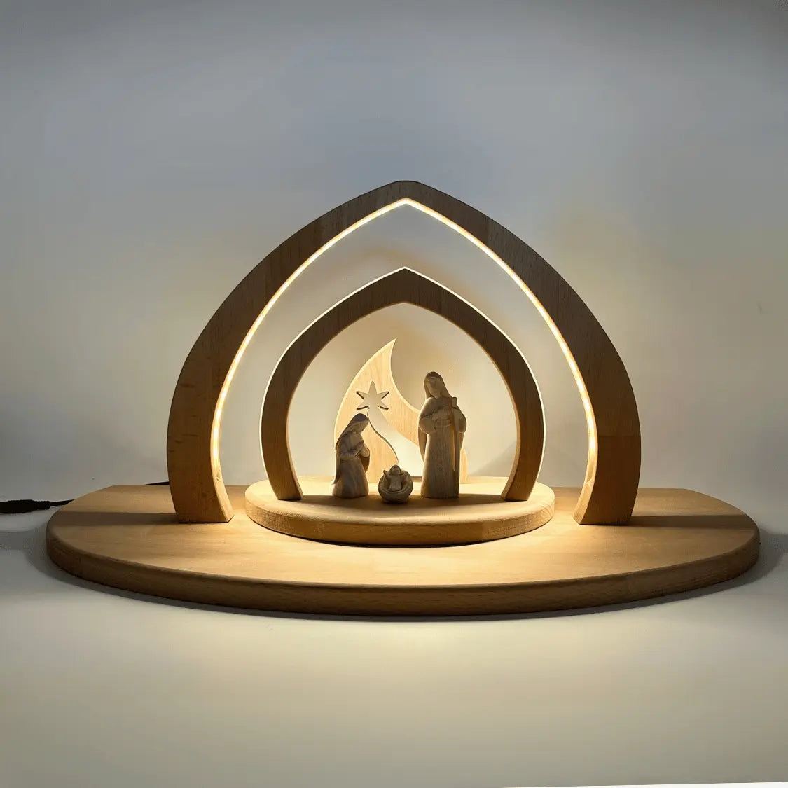 Heilige Familie (3 Figuren) Akantus natur mit Krippenstall "Bethlehem"