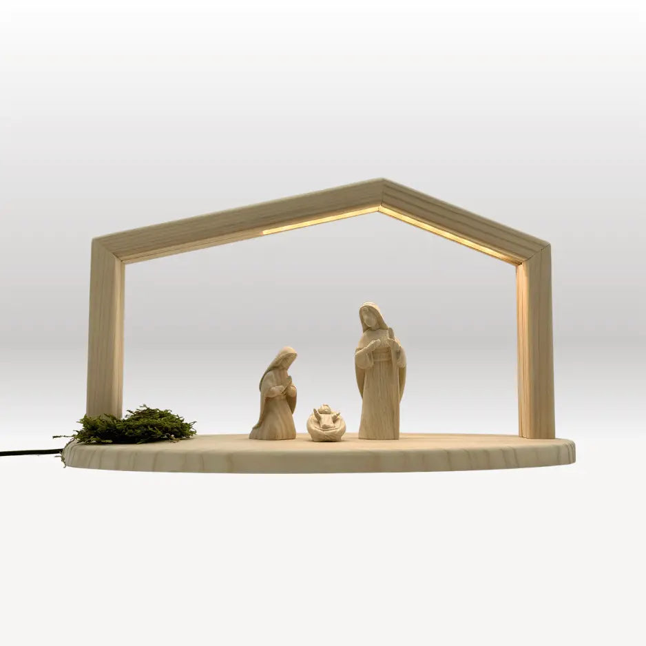 Heilige Familie (3 Figuren) von Akantus natur mit Stall "Akantus Design" natur