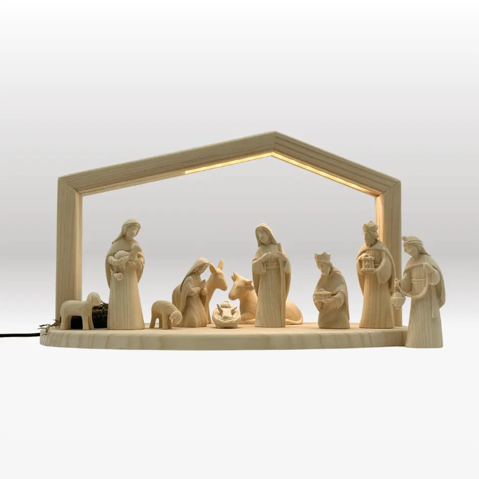 Krippenfiguren Set (11 Figuren) von Akantus natur mit Stall "Akantus Design" natur