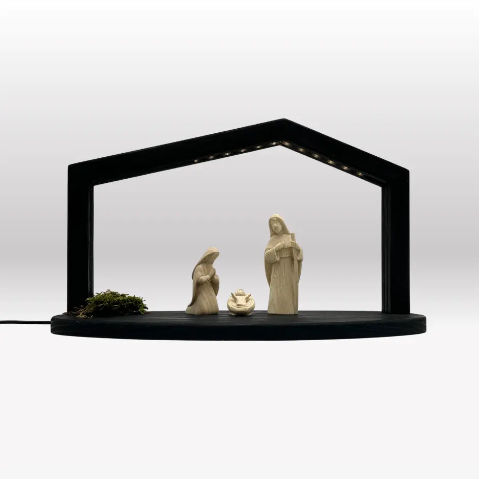 Heilige Familie (3 Figuren) von Akantus natur mit Stall "Akantus Design" schwarz