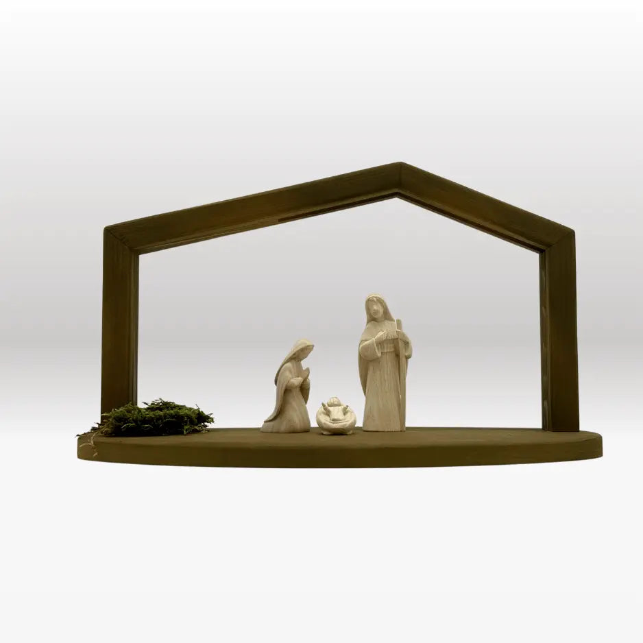 Heilige Familie (3 Figuren) von Akantus natur mit Stall "Akantus Design" brown