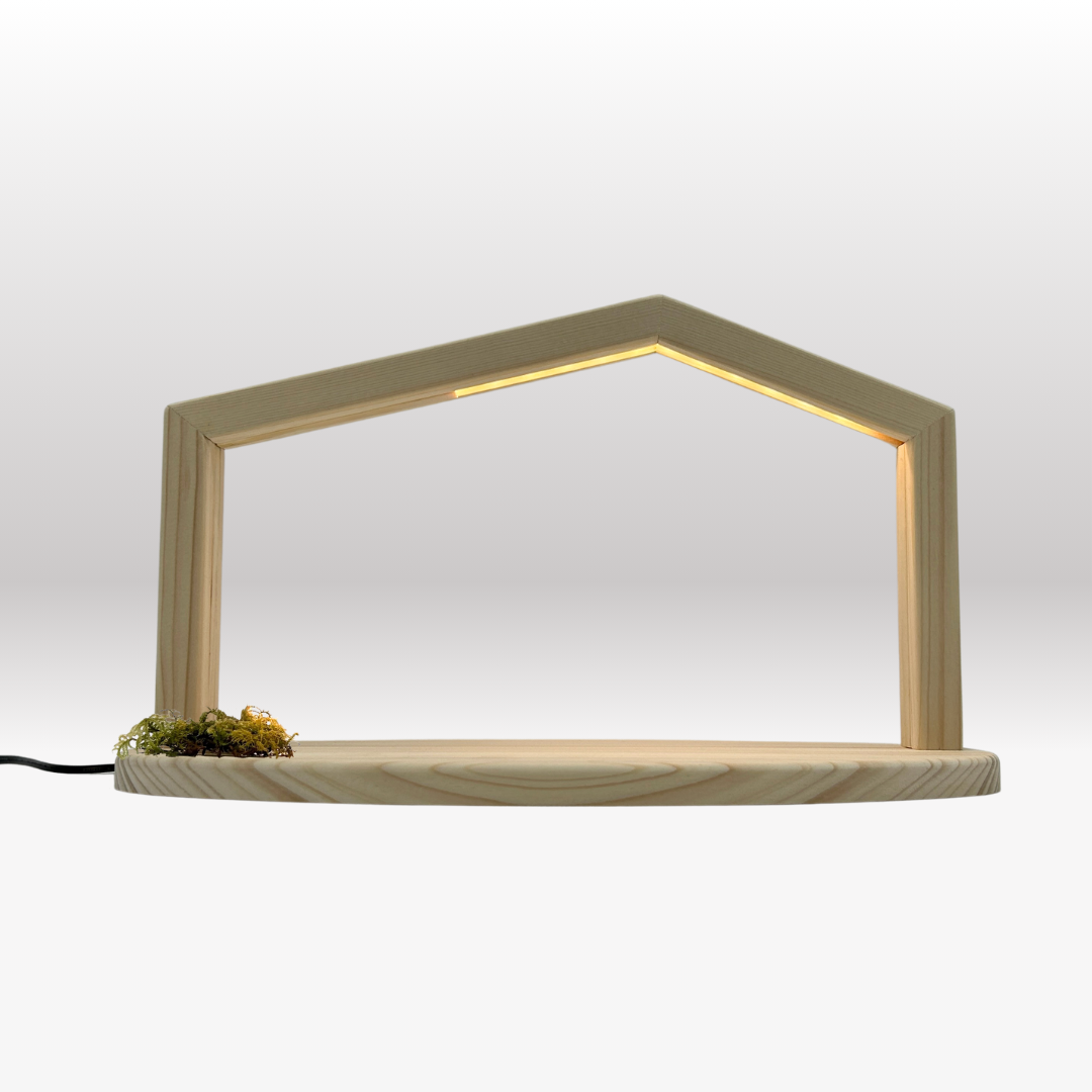 Krippenfiguren Set (11 Figuren) von Licht mit Stall "Akantus Design" natur