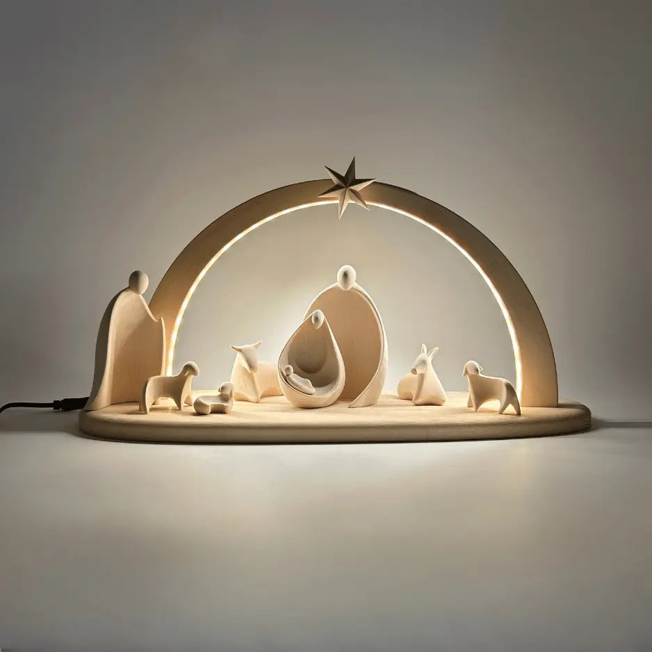 Krippenfiguren Set (8 Figuren) von Ambiente Design mit Stall "Sternenschein" natur