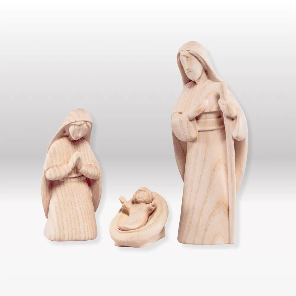 SACRA FAMIGLIA CON CAPANNA PRESEPE "AKANTUS DESIGN" NATURA (3 FIGURE) - PRESEPE LEONARDO NATURALE