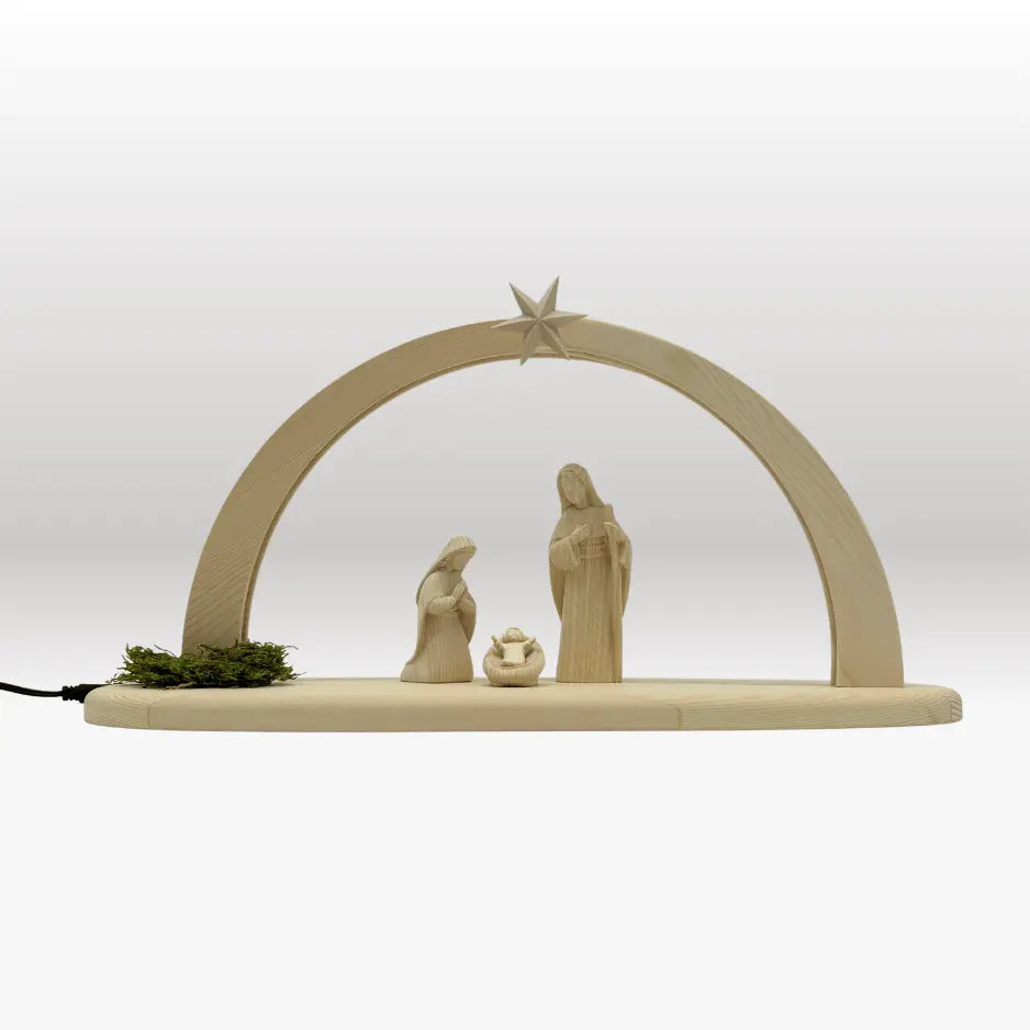 Heilige Familie (3 Figuren) von Akantus natur mit Stall "Sternenschein" natur