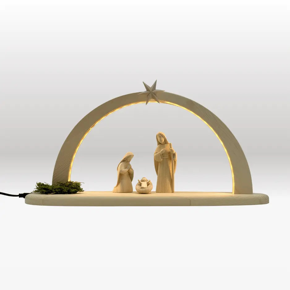 Heilige Familie (3 Figuren) von Akantus natur mit Stall "Sternenschein" natur