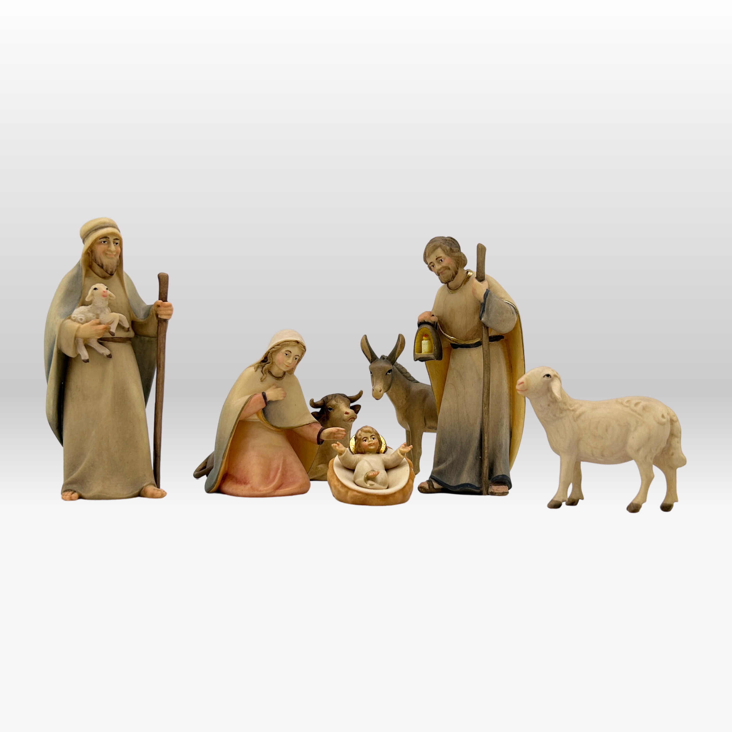 Set di statuine con capanne presepe Notte Santa piccola (7 figure) - Presepe Luce