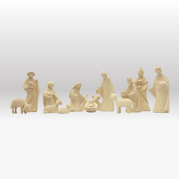 Krippenfiguren Set mit Stall Hl. Nacht groß /dunkel 14 Figuren von Leonardo natur