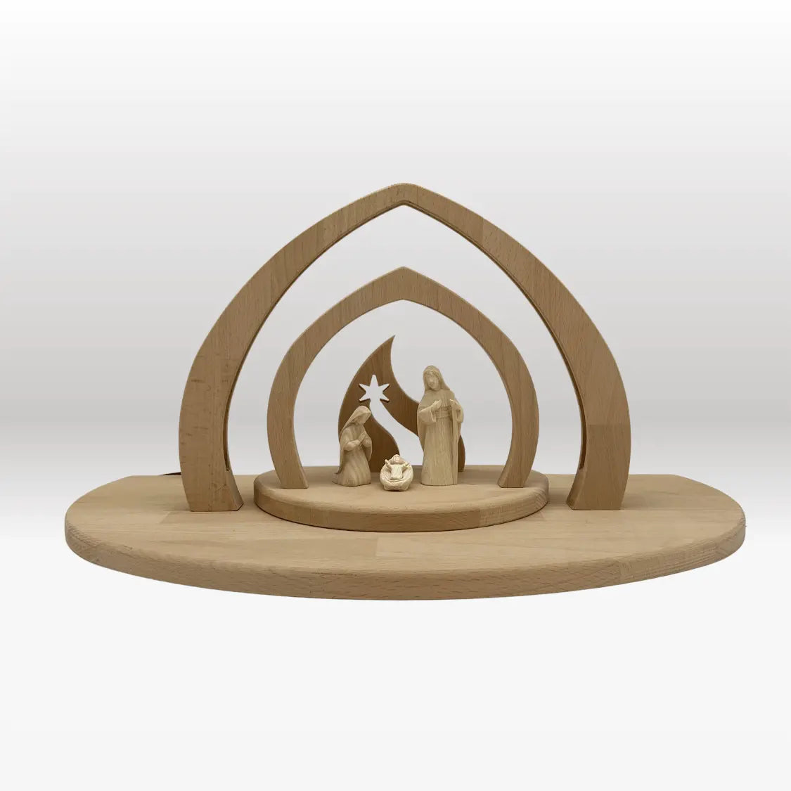 Heilige Familie (3 Figuren) Akantus natur mit Krippenstall "Bethlehem"