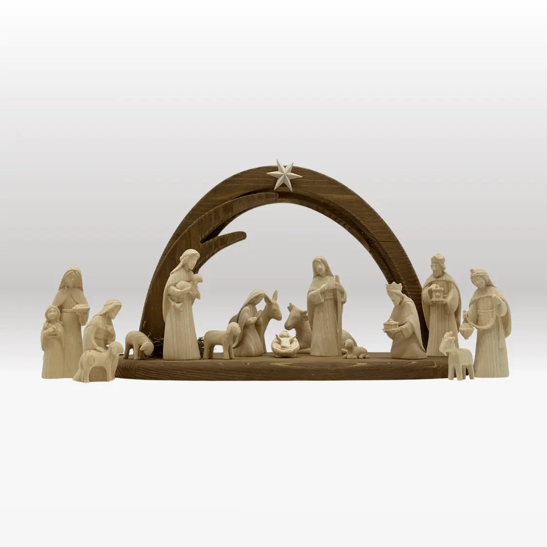Krippenfiguren Set (15 Figuren) von Akantus natur mit  Stall "Leonardo"