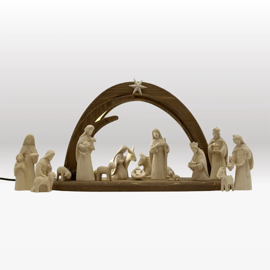 Krippenfiguren Set (15 Figuren) von Akantus natur mit  Stall "Leonardo"