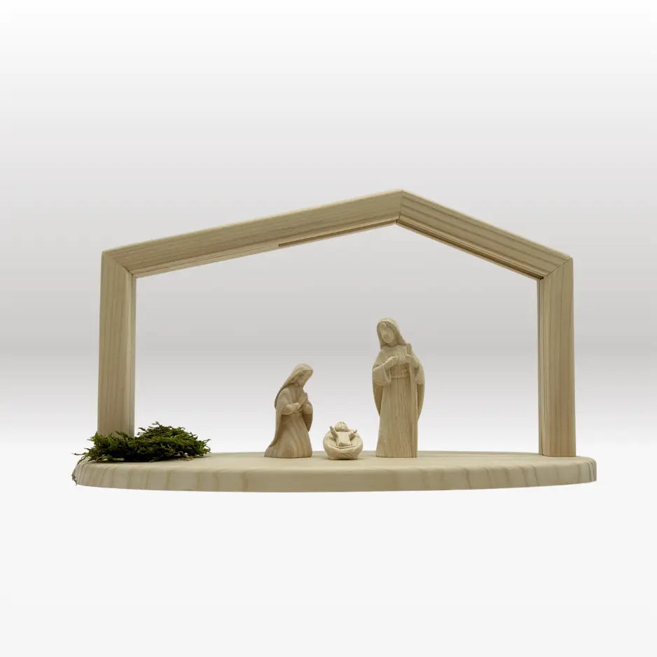 Heilige Familie (3 Figuren) von Akantus natur mit Stall "Akantus Design" natur