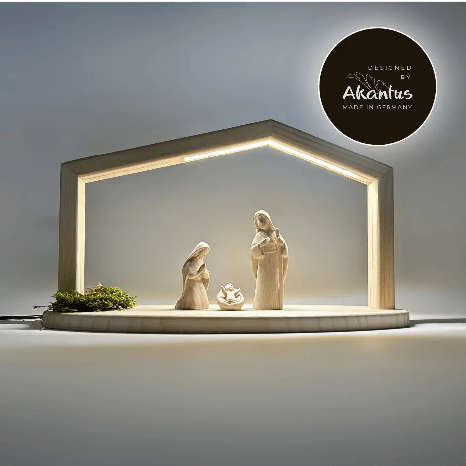 Heilige Familie (3 Figuren) von Akantus natur mit Stall "Akantus Design" natur