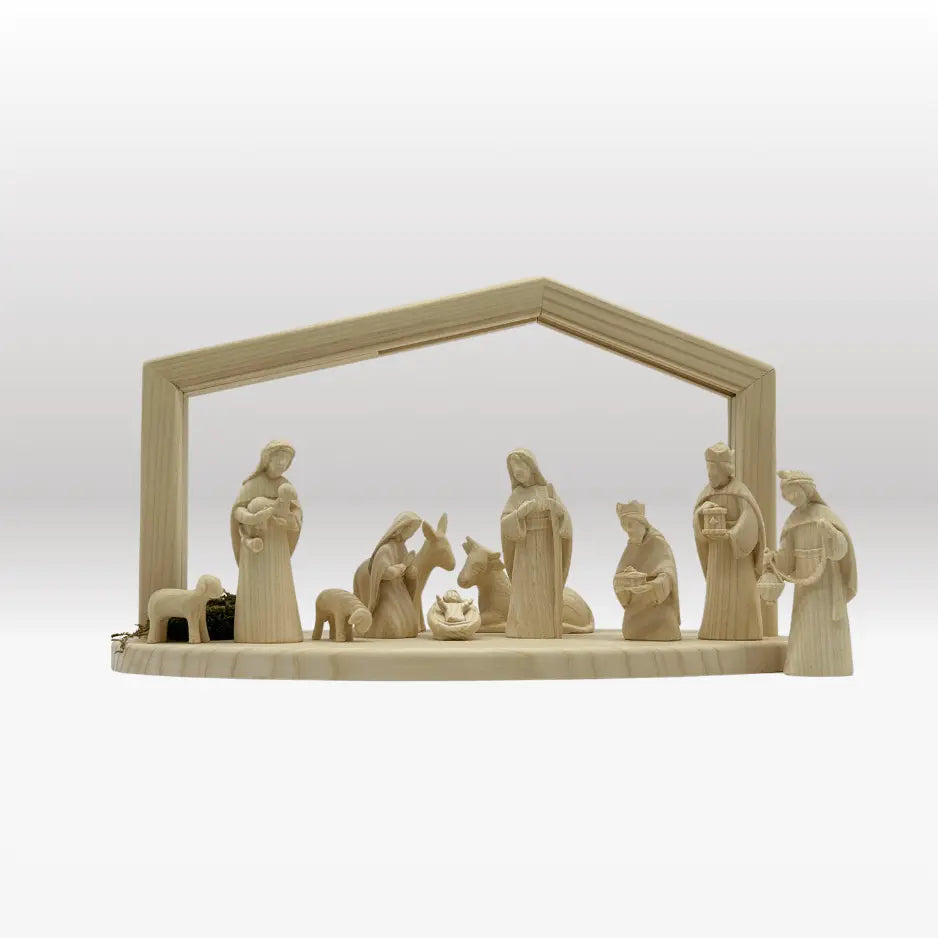 Krippenfiguren Set (11 Figuren) von Akantus natur mit Stall "Akantus Design" natur
