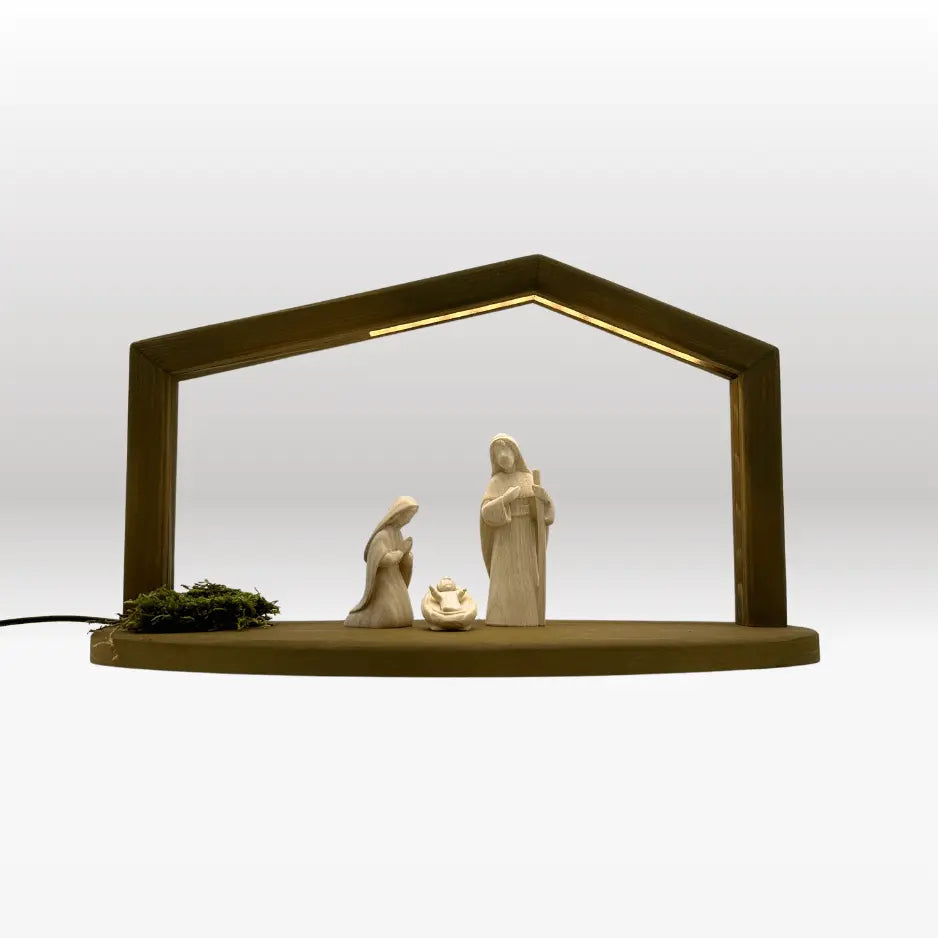 Heilige Familie (3 Figuren) von Akantus natur mit Stall "Akantus Design" brown