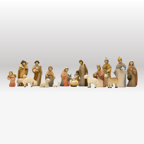 Krippenfiguren Set mit Stall Licht Groß 18 Figuren von Leonardo bemalt