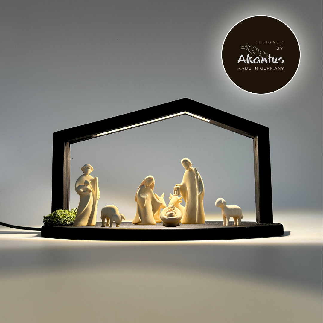 Krippenfiguren Set mit Stall "Akantus Design" black 8 Figuren von Leonardo natur