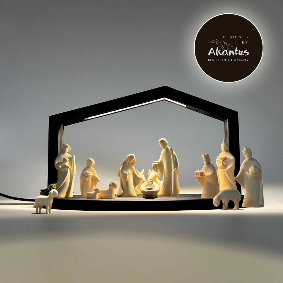 Krippenfiguren Set mit Stall "Akantus Design" black 14 Figuren von Leonardo natur