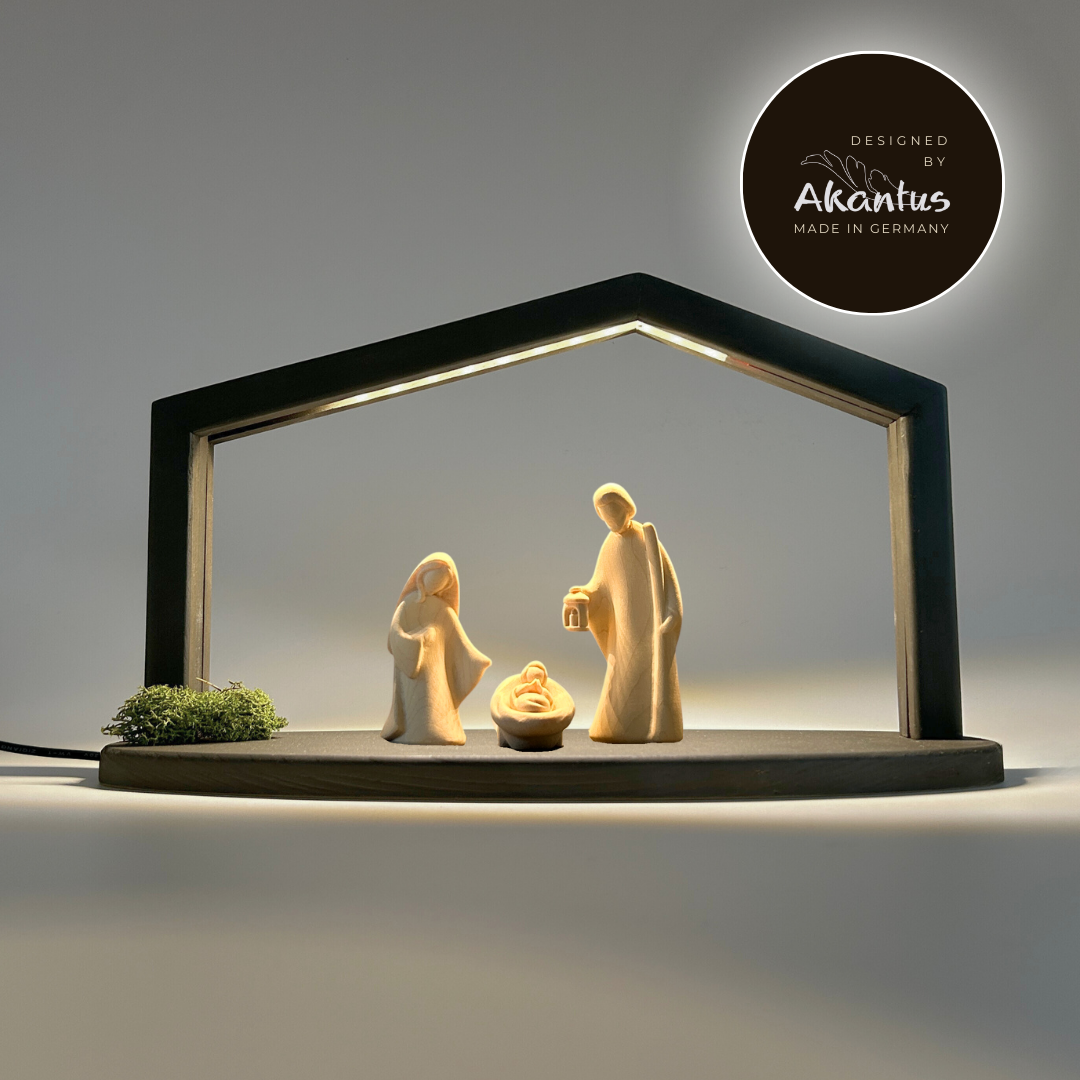 Heilige Familie 3er Set mit Stall "Akantus Design" stone von Leonardo natur