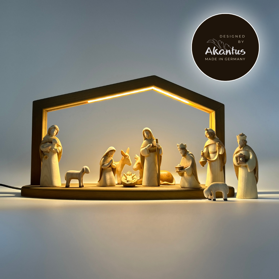 Krippenfiguren Set mit Stall "Akantus Design" brown 11 Figuren von Akantus